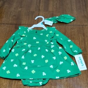 Carter's Green Shamrock Dress with Headband